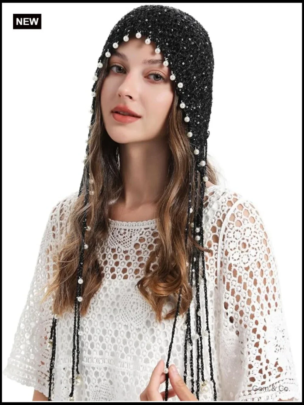 Women's Cotton Crochet Slouchy Beanie Hat with Tassel Handmade Knit Skull Cap
